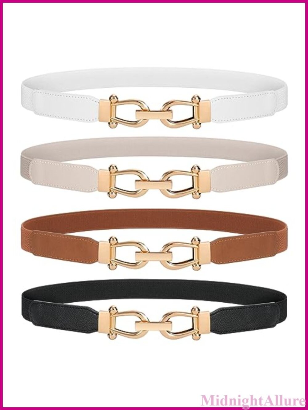 Women's Skinny Elastic Stretch Waist Belt with Gold Buckle Set of 4